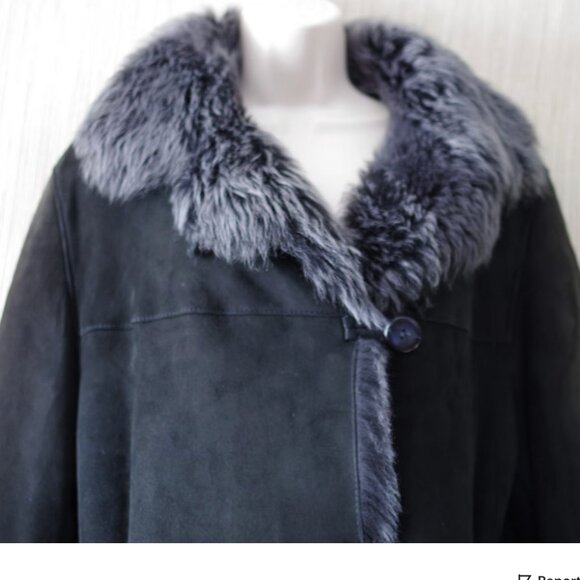 BLUE Duck Shearling Genuine Sheepskin Black Women Coat Size:S (fit S-M - Picture 4 of 8